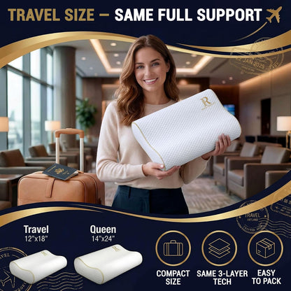 Memory Foam Pillow, Queen Neck Pain Relief, Contour Cervical Pillow, for Neck and Shoulder Pain, Side, Back and Stomach Sleeper, 24x14x5 inches