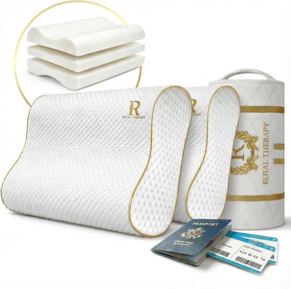Memory Foam Pillow, Queen Neck Pain Relief, Contour Cervical Pillow, for Neck and Shoulder Pain, Side, Back and Stomach Sleeper, 24x14x5 inches
