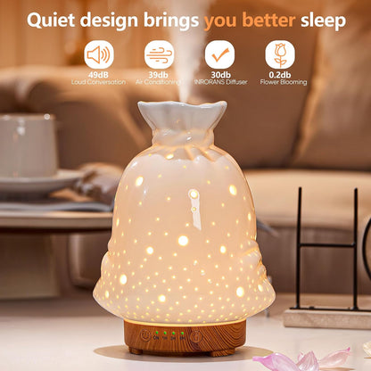 Essential Oil Diffuser Hand Blown Glass Aromatherapy Diffuser - Ultrasonic Cool Mist Scent Aroma Diffuser, Whisper Quiet with Auto Shut-Off, Timer Setting &7 Colors Night Light for Home