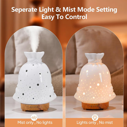 Essential Oil Diffuser Hand Blown Glass Aromatherapy Diffuser - Ultrasonic Cool Mist Scent Aroma Diffuser, Whisper Quiet with Auto Shut-Off, Timer Setting &7 Colors Night Light for Home
