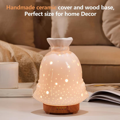 Essential Oil Diffuser Hand Blown Glass Aromatherapy Diffuser - Ultrasonic Cool Mist Scent Aroma Diffuser, Whisper Quiet with Auto Shut-Off, Timer Setting &7 Colors Night Light for Home
