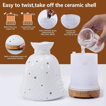 Essential Oil Diffuser Hand Blown Glass Aromatherapy Diffuser - Ultrasonic Cool Mist Scent Aroma Diffuser, Whisper Quiet with Auto Shut-Off, Timer Setting &7 Colors Night Light for Home