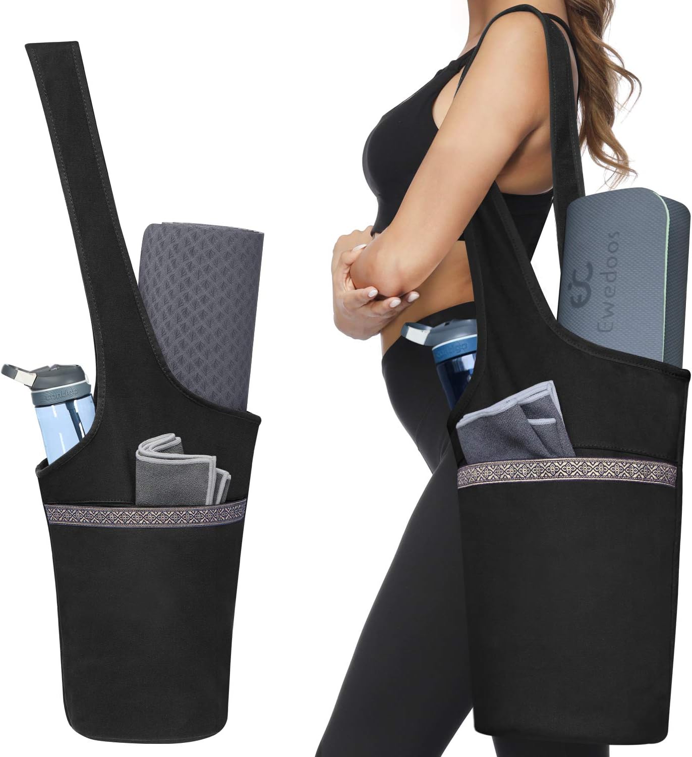 Canvas Yoga Mat Bag Fits Most Mats Yoga Bag with Large Storage Pockets to Hold More Accessories Ideal for Pilates Workout Gifts & Travel