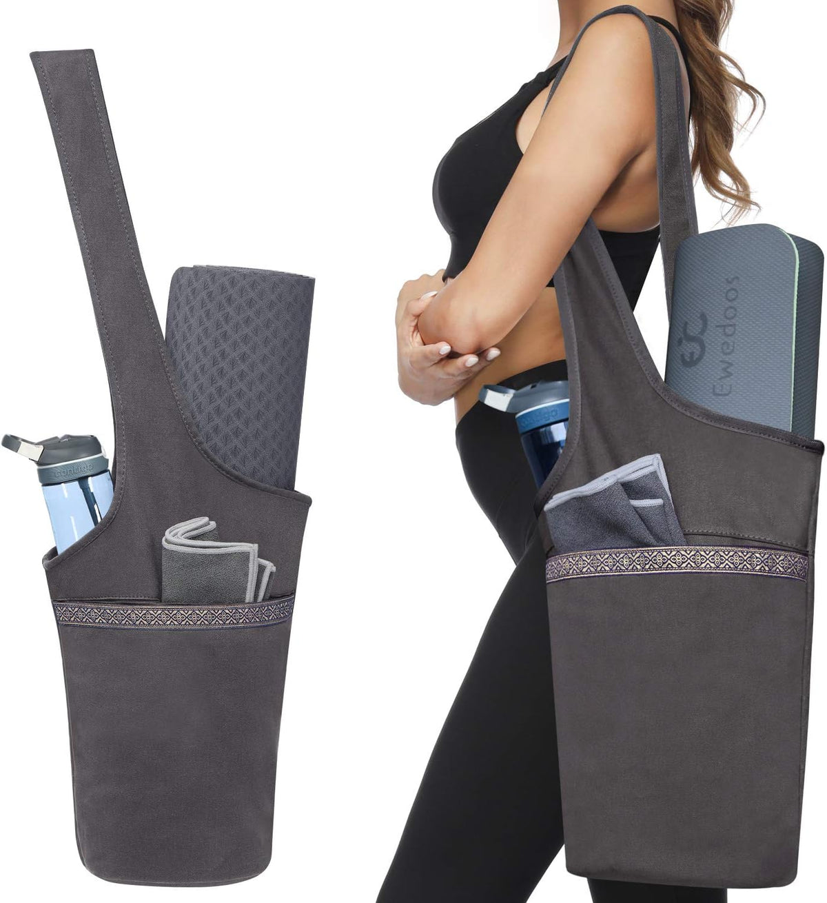 Canvas Yoga Mat Bag Fits Most Mats Yoga Bag with Large Storage Pockets to Hold More Accessories Ideal for Pilates Workout Gifts & Travel