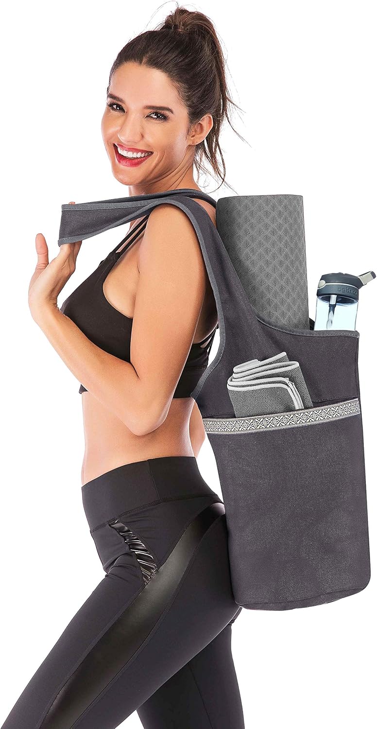 Canvas Yoga Mat Bag Fits Most Mats Yoga Bag with Large Storage Pockets to Hold More Accessories Ideal for Pilates Workout Gifts & Travel