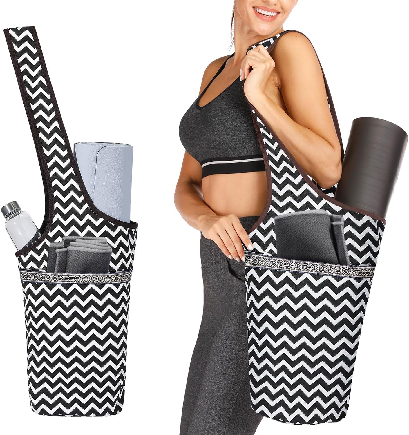 Canvas Yoga Mat Bag Fits Most Mats Yoga Bag with Large Storage Pockets to Hold More Accessories Ideal for Pilates Workout Gifts & Travel