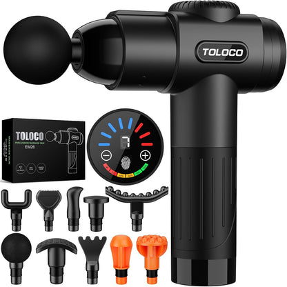 Massage Gun, Deep Tissue Back Massage for Athletes for Pain Relief, Percussion Massager with 10 Massages Heads & Silent Brushless Motor, Relaxation Gifts for Men Women, Black