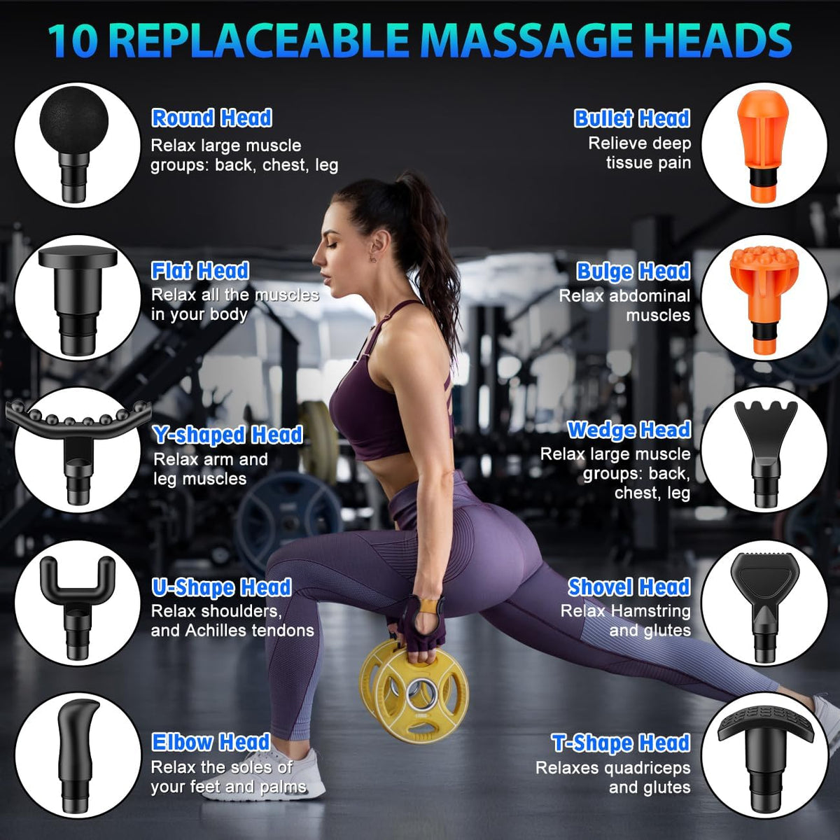 Massage Gun, Deep Tissue Back Massage for Athletes for Pain Relief, Percussion Massager with 10 Massages Heads & Silent Brushless Motor, Relaxation Gifts for Men Women, Black