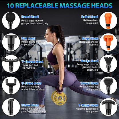 Massage Gun, Deep Tissue Back Massage for Athletes for Pain Relief, Percussion Massager with 10 Massages Heads & Silent Brushless Motor, Relaxation Gifts for Men Women, Black