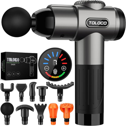 Massage Gun, Deep Tissue Back Massage for Athletes for Pain Relief, Percussion Massager with 10 Massages Heads & Silent Brushless Motor, Relaxation Gifts for Men Women, Black