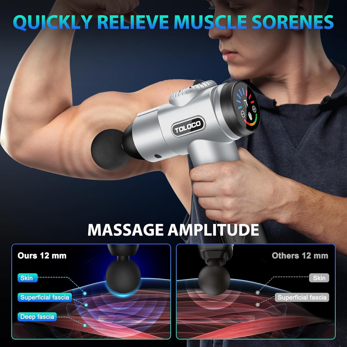 Massage Gun, Deep Tissue Back Massage for Athletes for Pain Relief, Percussion Massager with 10 Massages Heads & Silent Brushless Motor, Relaxation Gifts for Men Women, Black