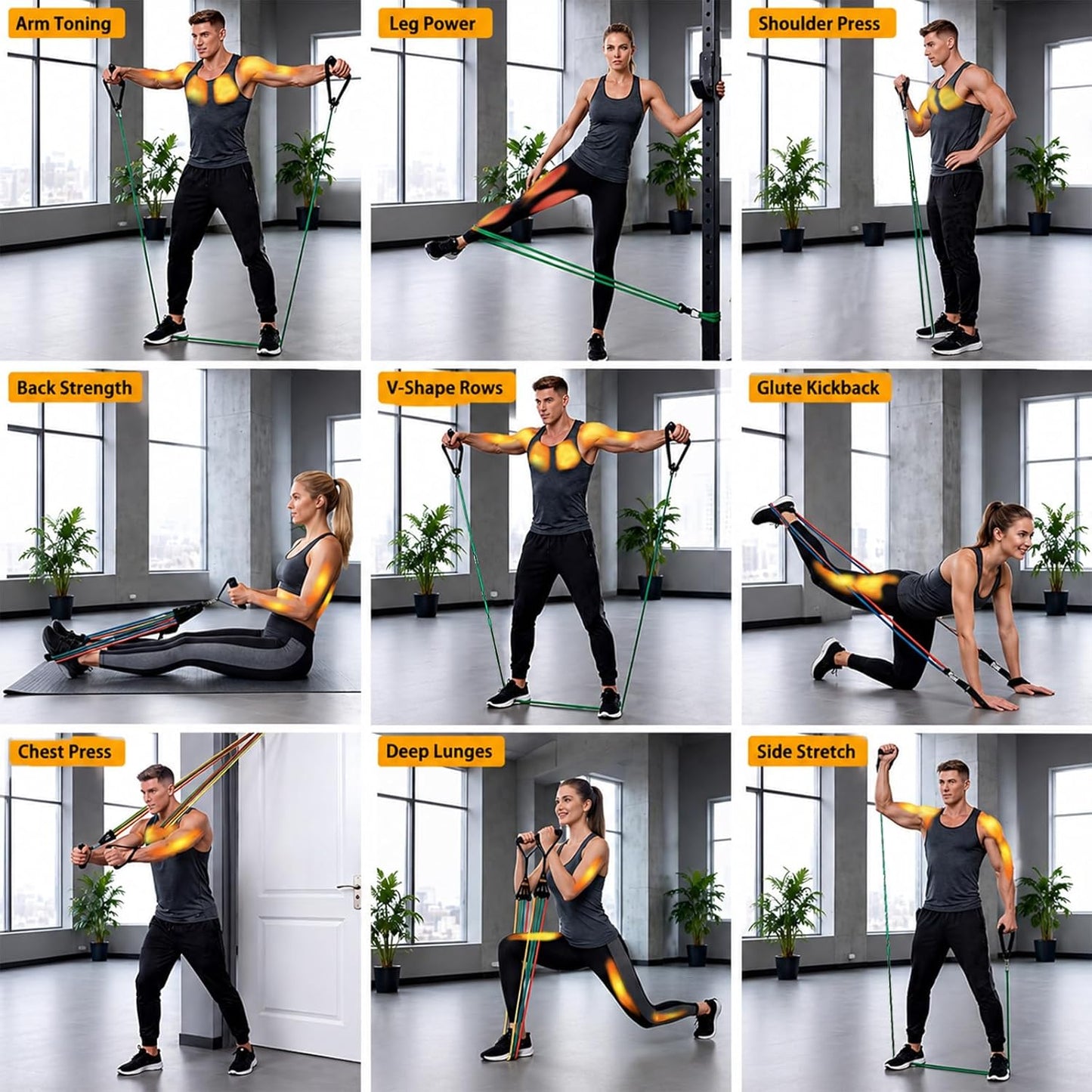 Resistance Bands with Handles, Workout Bands, Exercise Resistance Bands Set for Men & Women, Fitness Bands for Resistance Training, Physical Therapy, Home Workout Set