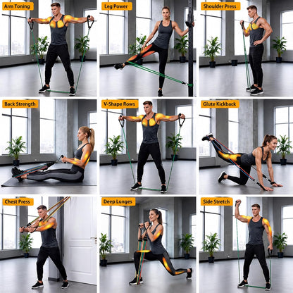 Resistance Bands with Handles, Workout Bands, Exercise Resistance Bands Set for Men & Women, Fitness Bands for Resistance Training, Physical Therapy, Home Workout Set
