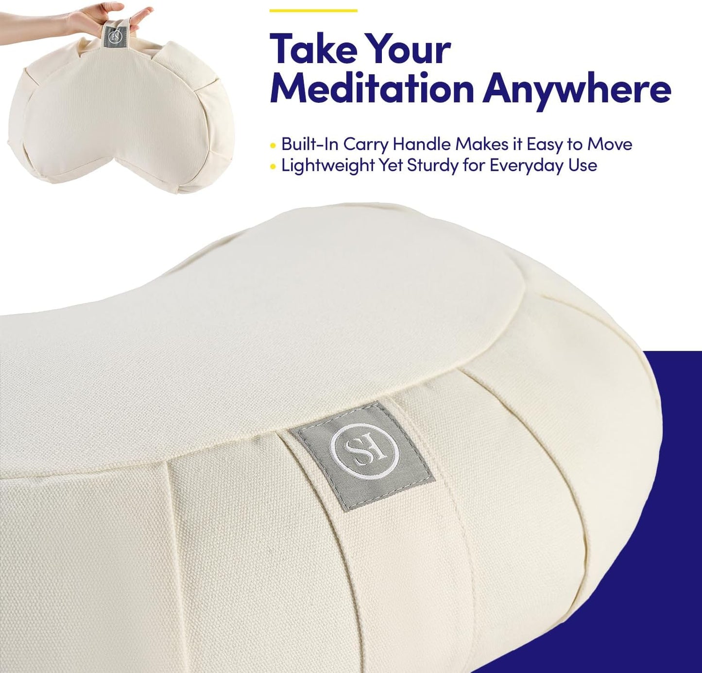 Meditation Cushion Bolster Pillow for Restorative Yoga – Supportive Cushion for Meditation, Pilates, and Relaxation – Filled with Buckwheat Hulls - Removable Cover