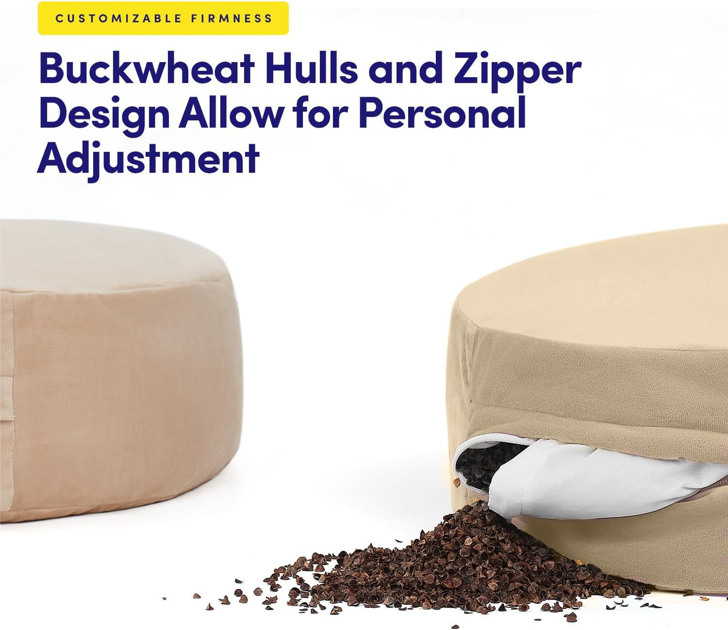 Meditation Cushion Bolster Pillow for Restorative Yoga – Supportive Cushion for Meditation, Pilates, and Relaxation – Filled with Buckwheat Hulls - Removable Cover