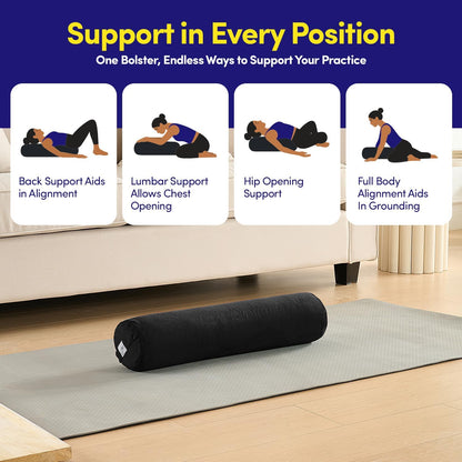 Meditation Cushion Bolster Pillow for Restorative Yoga – Supportive Cushion for Meditation, Pilates, and Relaxation – Filled with Buckwheat Hulls - Removable Cover