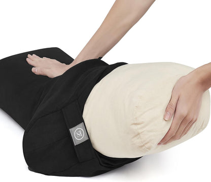 Meditation Cushion Bolster Pillow for Restorative Yoga – Supportive Cushion for Meditation, Pilates, and Relaxation – Filled with Buckwheat Hulls - Removable Cover