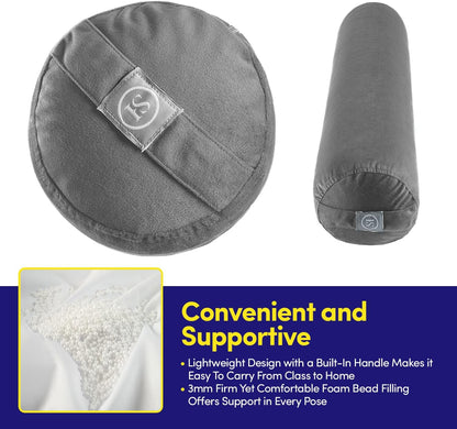 Meditation Cushion Bolster Pillow for Restorative Yoga – Supportive Cushion for Meditation, Pilates, and Relaxation – Filled with Buckwheat Hulls - Removable Cover