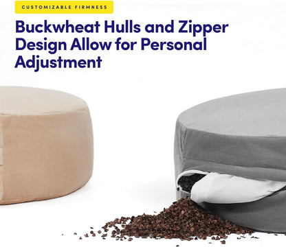 Meditation Cushion Bolster Pillow for Restorative Yoga – Supportive Cushion for Meditation, Pilates, and Relaxation – Filled with Buckwheat Hulls - Removable Cover