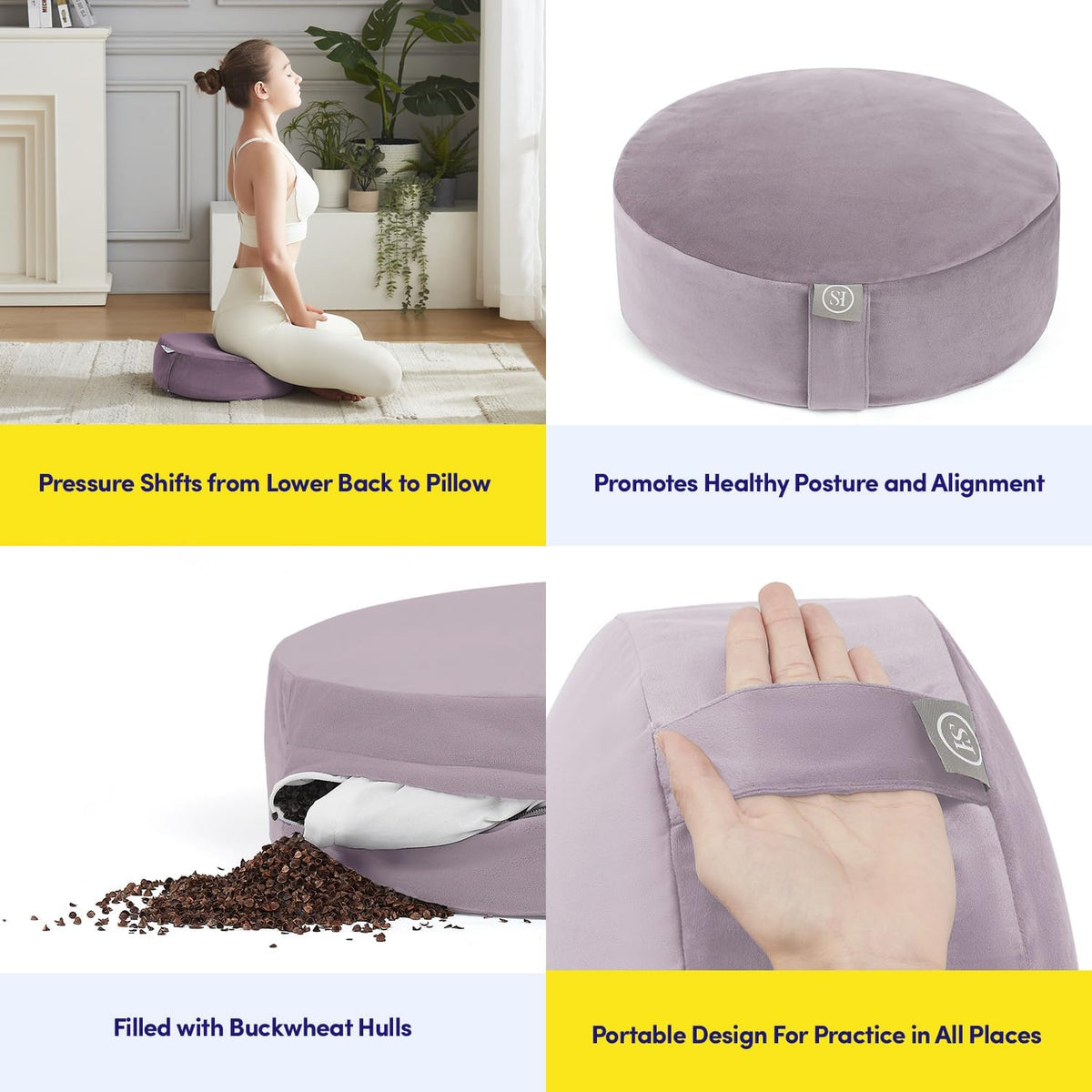 Meditation Cushion Bolster Pillow for Restorative Yoga – Supportive Cushion for Meditation, Pilates, and Relaxation – Filled with Buckwheat Hulls - Removable Cover