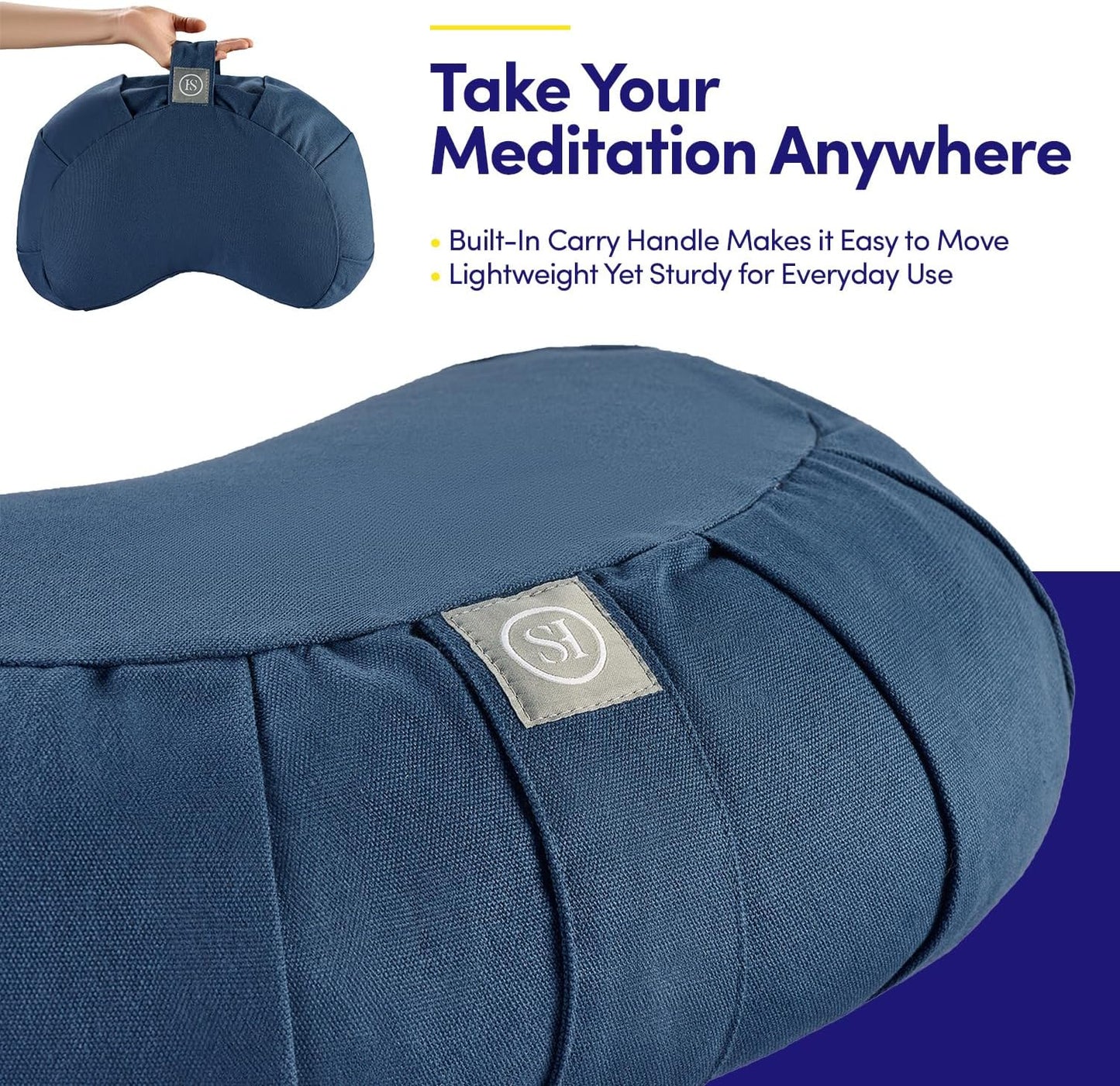 Meditation Cushion Bolster Pillow for Restorative Yoga – Supportive Cushion for Meditation, Pilates, and Relaxation – Filled with Buckwheat Hulls - Removable Cover