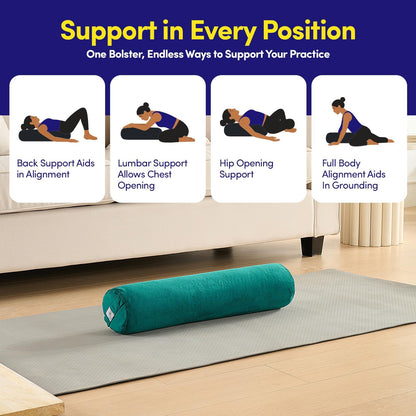 Meditation Cushion Bolster Pillow for Restorative Yoga – Supportive Cushion for Meditation, Pilates, and Relaxation – Filled with Buckwheat Hulls - Removable Cover