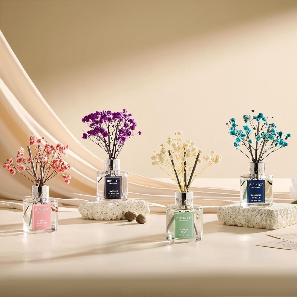 Reed Diffuser Set,3.38 fl oz (100 ml) - Clean Linen Oil Diffusers with 8 Reed Sticks,Home Fragrance Reed Diffuser for Bathroom Shelf Decor