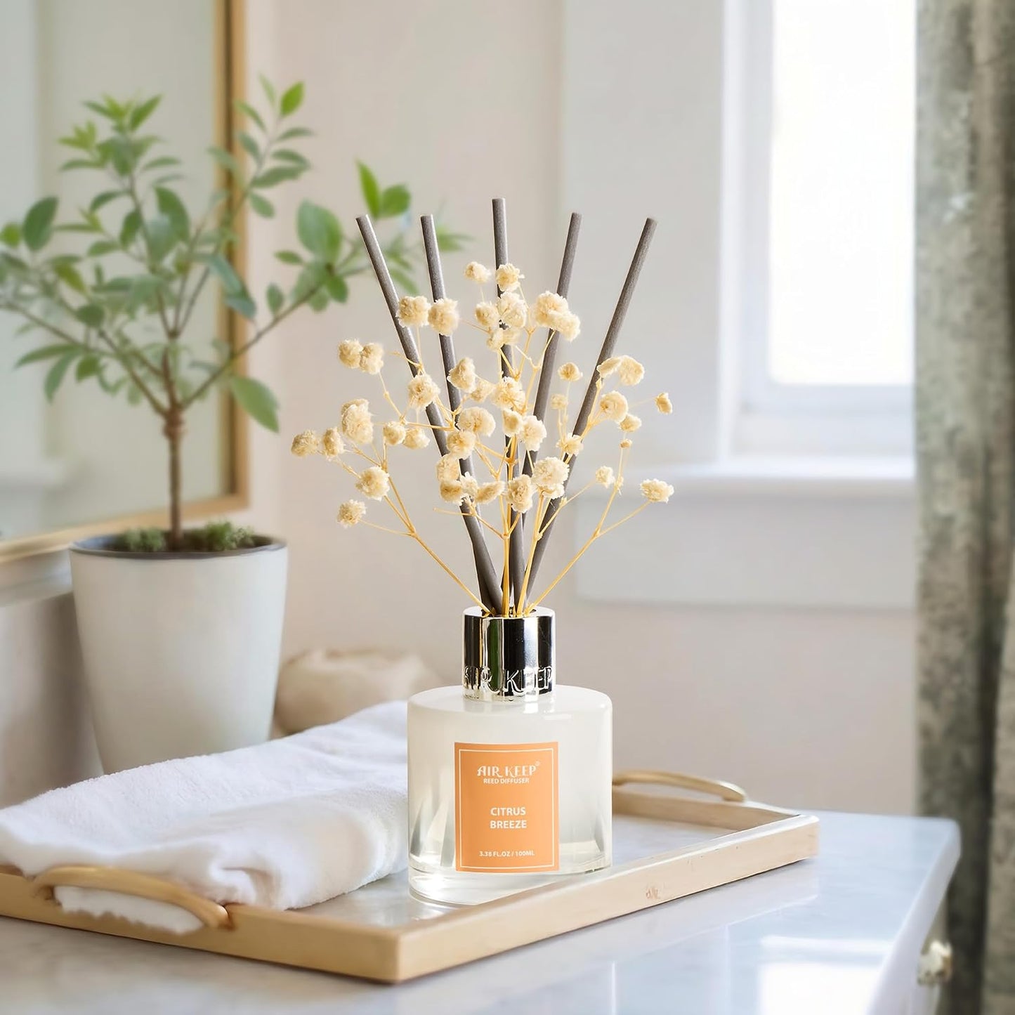 Reed Diffuser Set,3.38 fl oz (100 ml) - Clean Linen Oil Diffusers with 8 Reed Sticks,Home Fragrance Reed Diffuser for Bathroom Shelf Decor