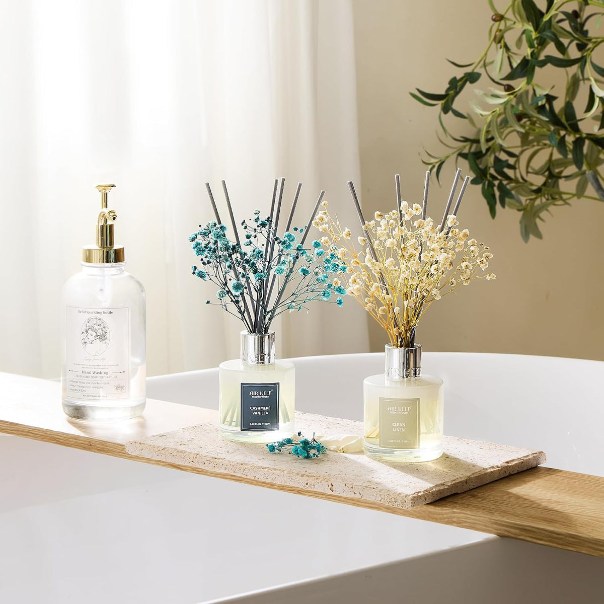 Reed Diffuser Set,3.38 fl oz (100 ml) - Clean Linen Oil Diffusers with 8 Reed Sticks,Home Fragrance Reed Diffuser for Bathroom Shelf Decor