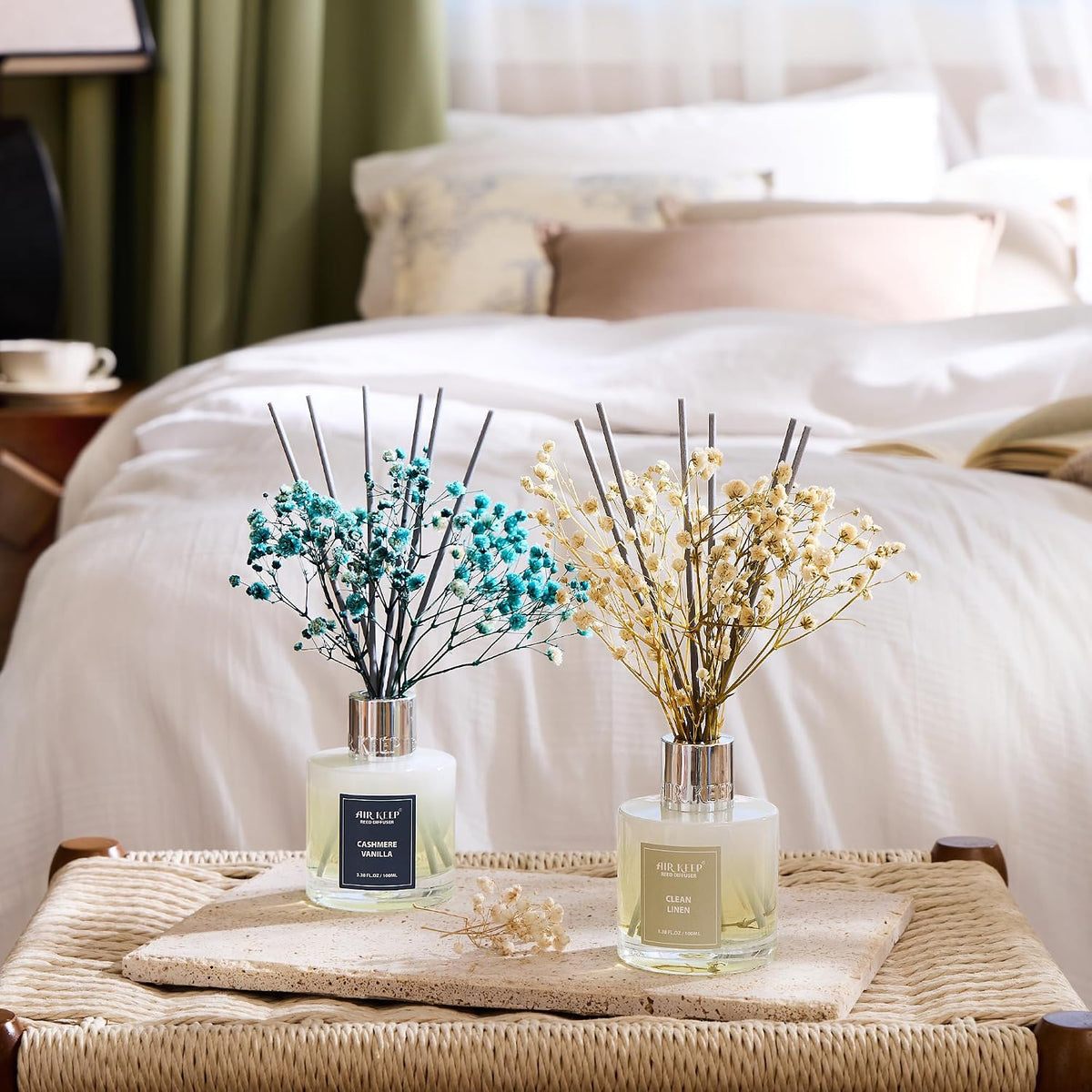 Reed Diffuser Set,3.38 fl oz (100 ml) - Clean Linen Oil Diffusers with 8 Reed Sticks,Home Fragrance Reed Diffuser for Bathroom Shelf Decor