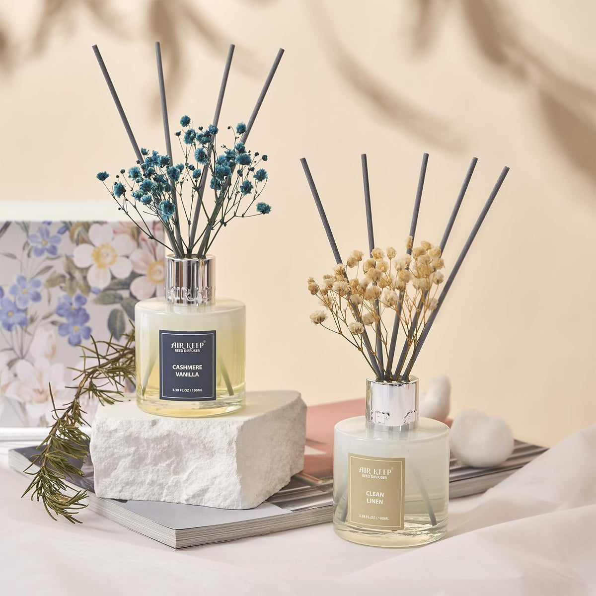 Reed Diffuser Set,3.38 fl oz (100 ml) - Clean Linen Oil Diffusers with 8 Reed Sticks,Home Fragrance Reed Diffuser for Bathroom Shelf Decor