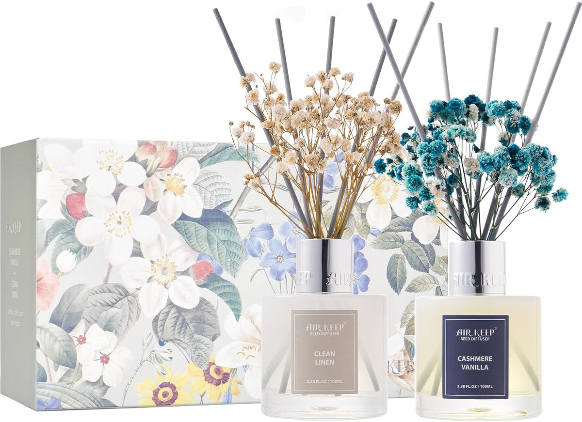 Reed Diffuser Set,3.38 fl oz (100 ml) - Clean Linen Oil Diffusers with 8 Reed Sticks,Home Fragrance Reed Diffuser for Bathroom Shelf Decor