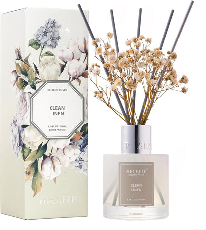 Reed Diffuser Set,3.38 fl oz (100 ml) - Clean Linen Oil Diffusers with 8 Reed Sticks,Home Fragrance Reed Diffuser for Bathroom Shelf Decor