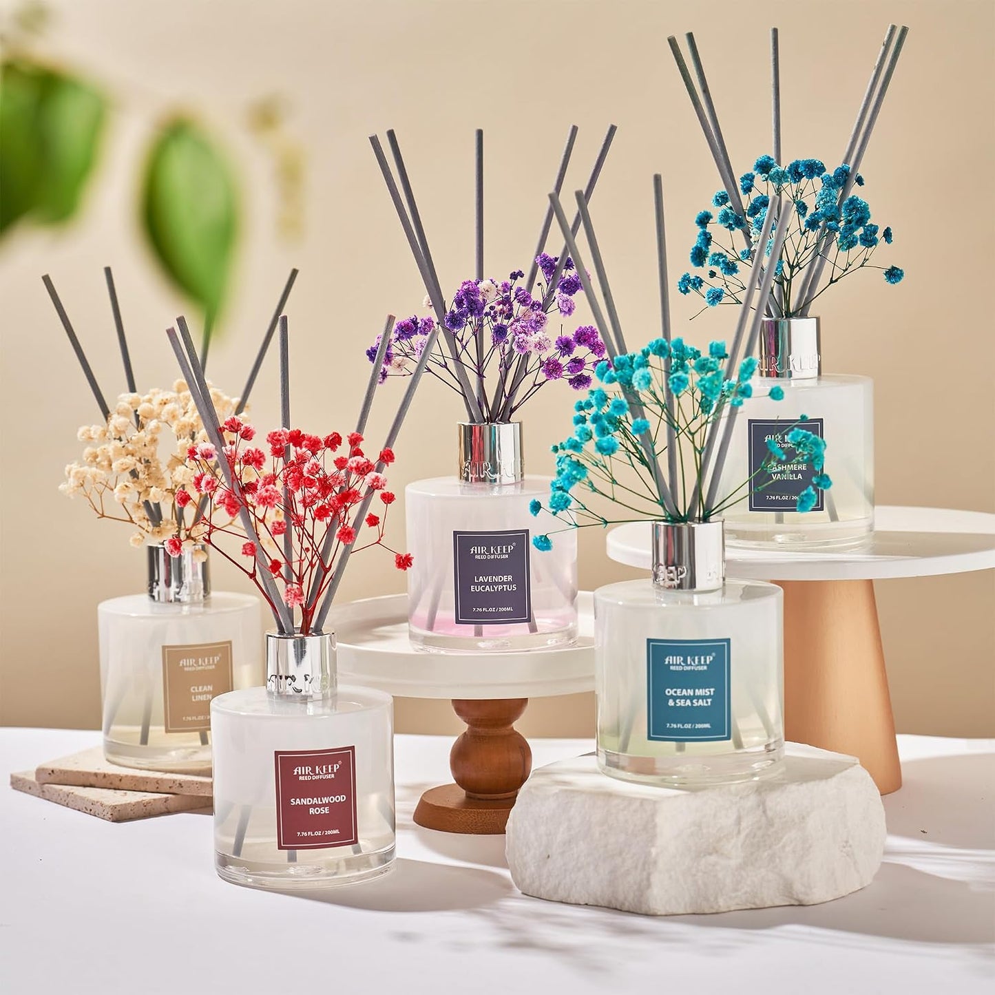 Reed Diffuser Set,3.38 fl oz (100 ml) - Clean Linen Oil Diffusers with 8 Reed Sticks,Home Fragrance Reed Diffuser for Bathroom Shelf Decor