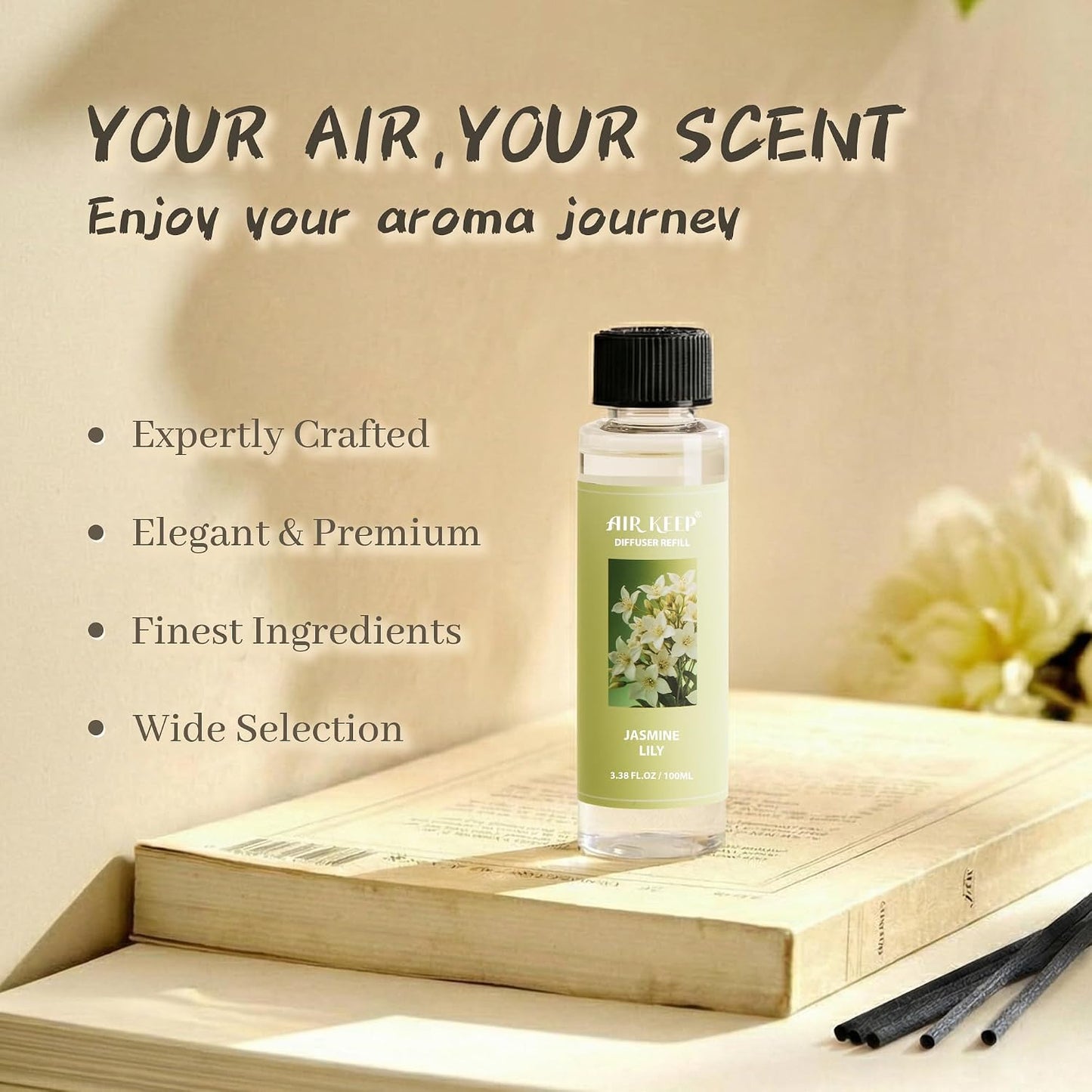 Reed Diffuser Set,3.38 fl oz (100 ml) - Clean Linen Oil Diffusers with 8 Reed Sticks,Home Fragrance Reed Diffuser for Bathroom Shelf Decor