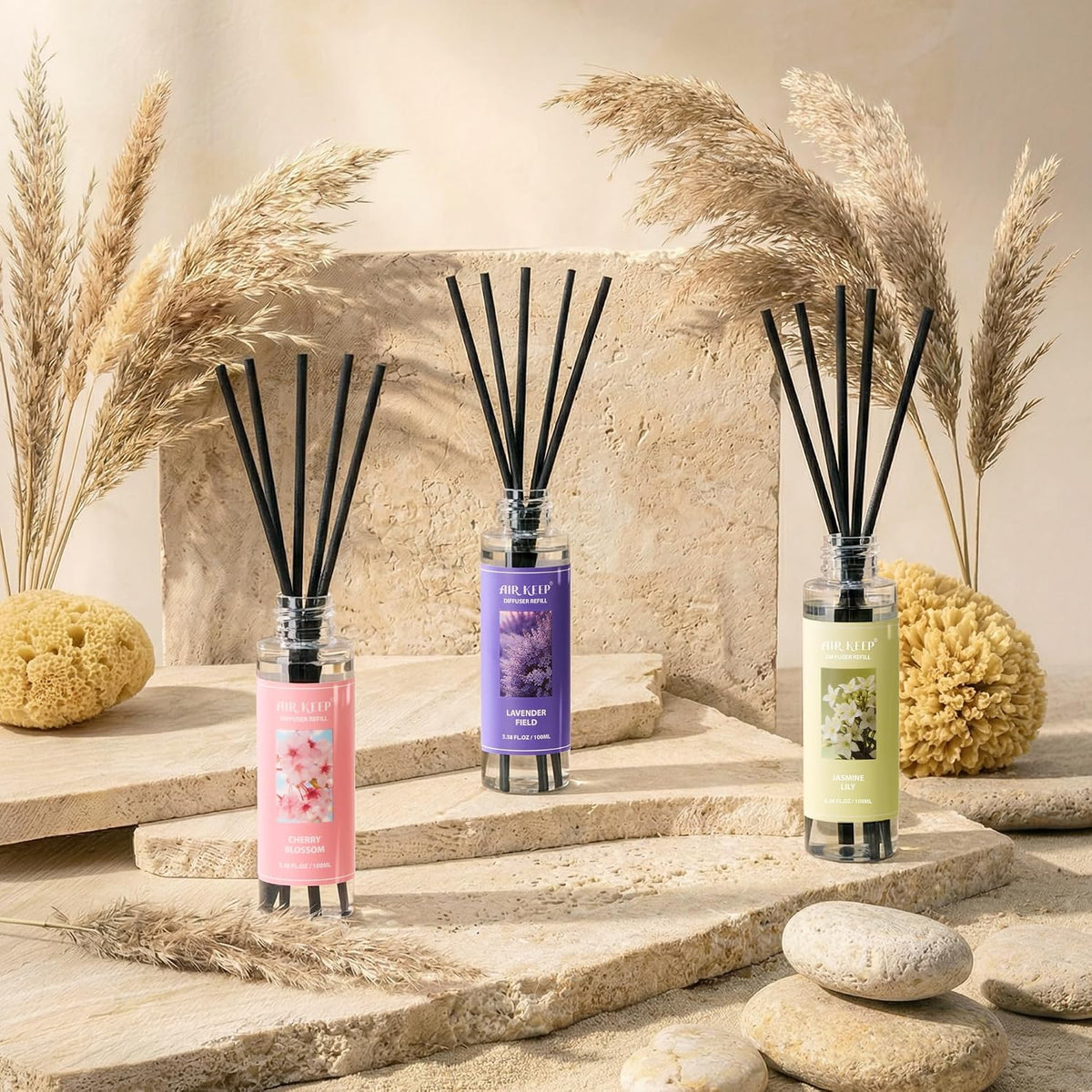 Reed Diffuser Set,3.38 fl oz (100 ml) - Clean Linen Oil Diffusers with 8 Reed Sticks,Home Fragrance Reed Diffuser for Bathroom Shelf Decor