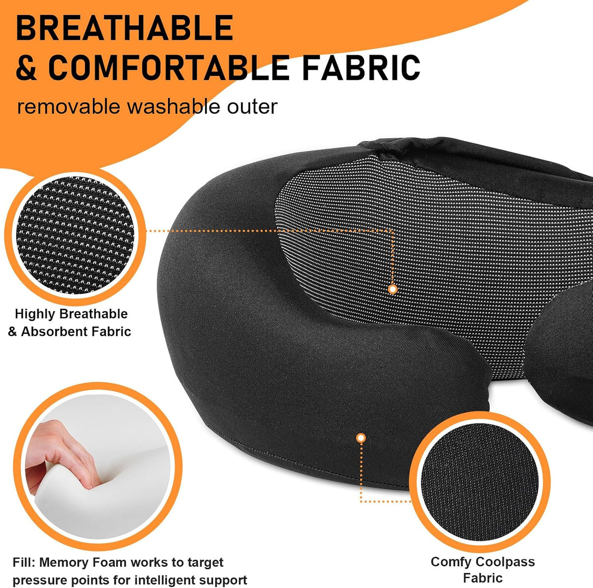 Travel Pillow - Hooded Neck Pillow Airplane Memory Foam Filling