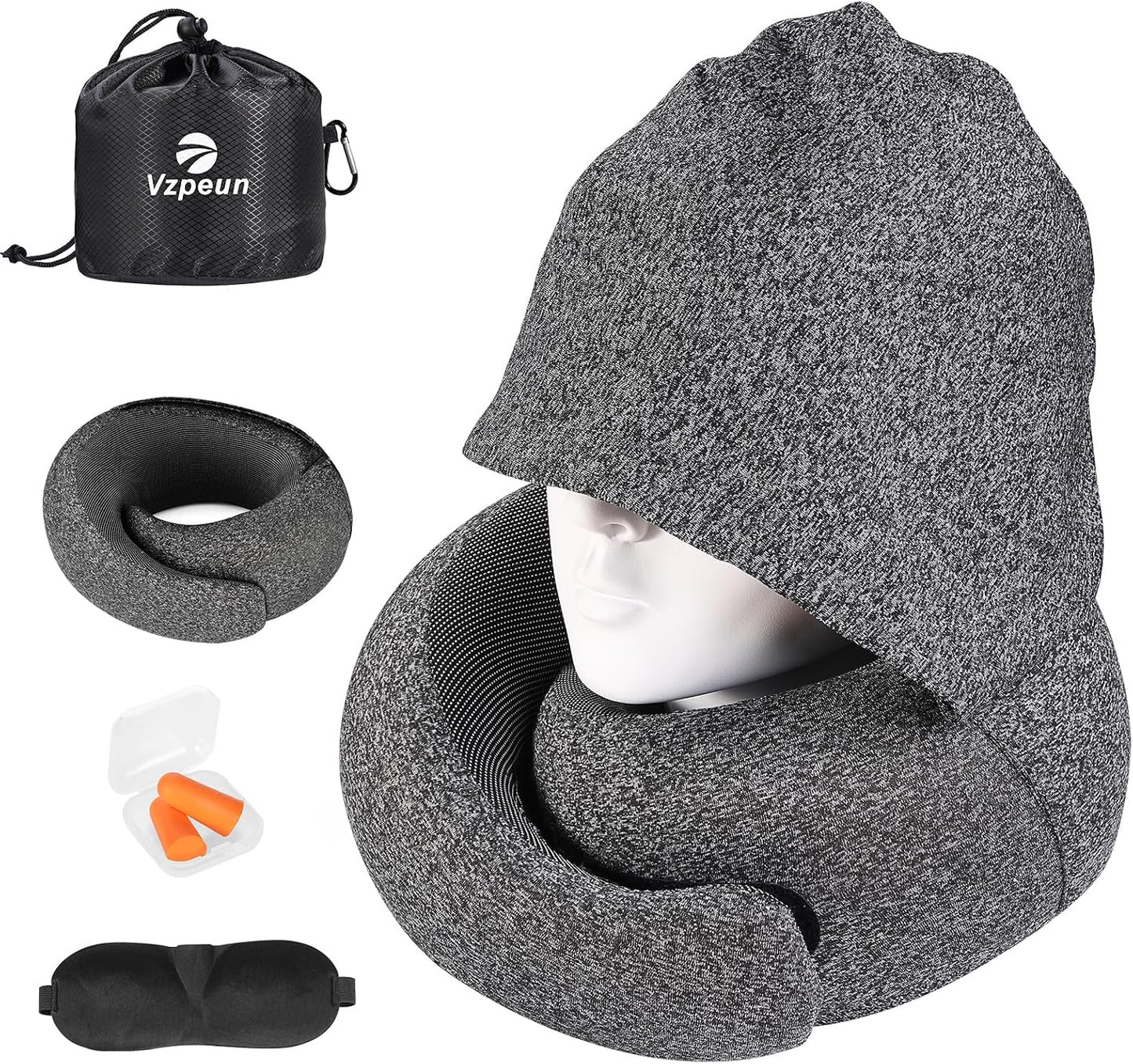 Travel Pillow - Hooded Neck Pillow Airplane Memory Foam Filling