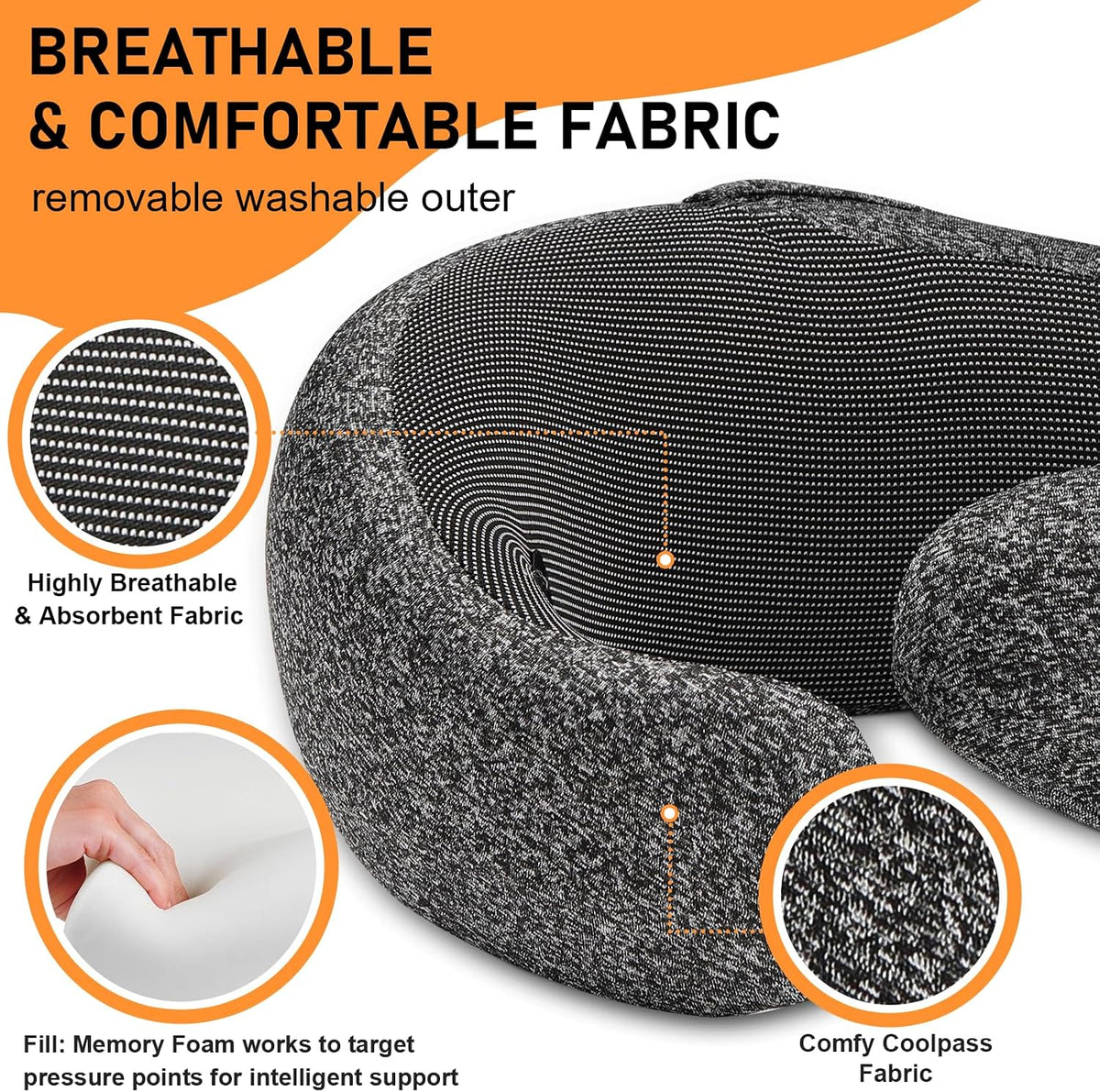 Travel Pillow - Hooded Neck Pillow Airplane Memory Foam Filling