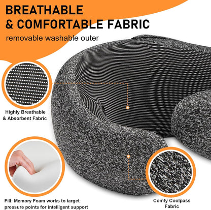 Travel Pillow - Hooded Neck Pillow Airplane Memory Foam Filling