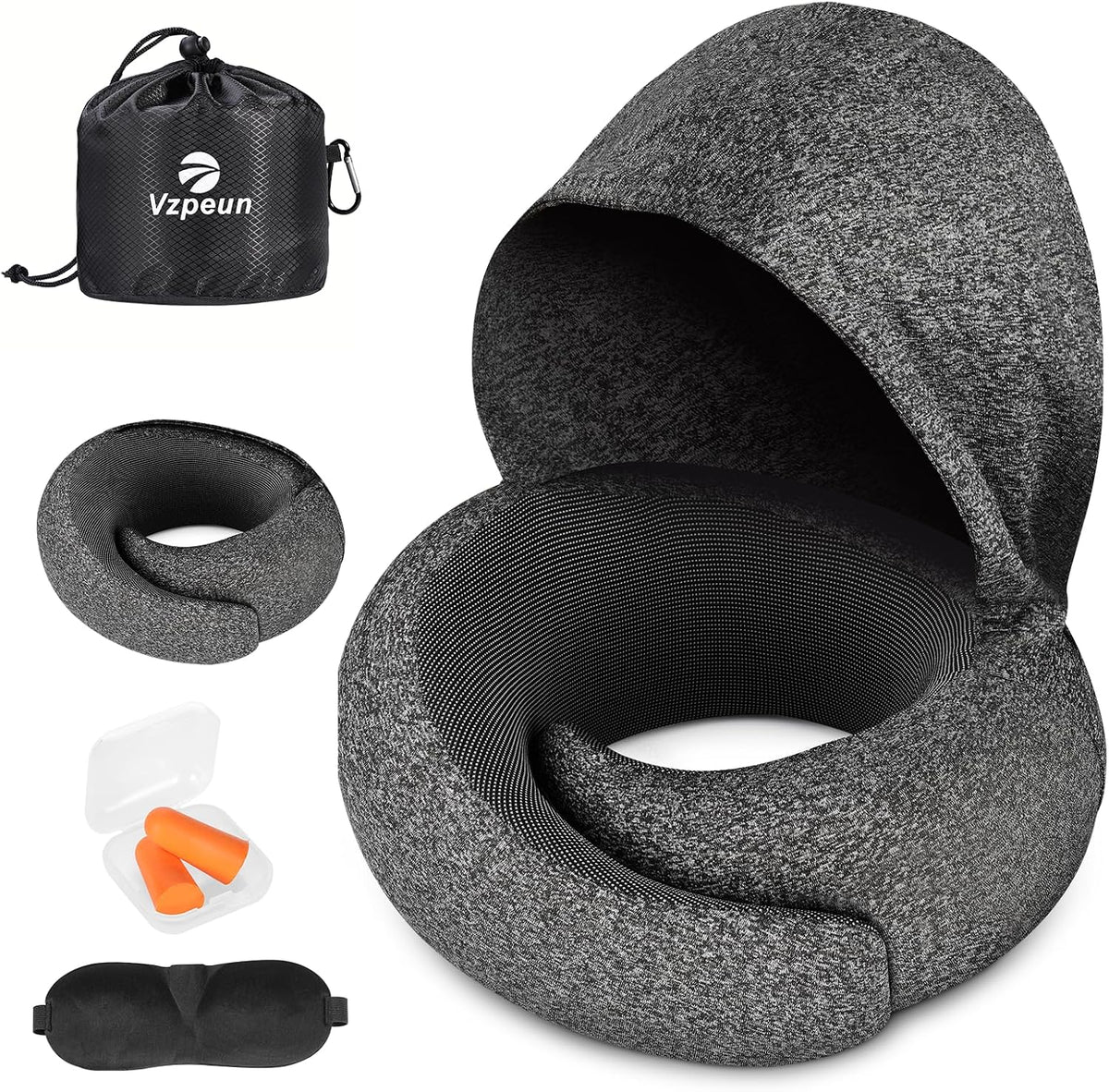 Travel Pillow - Hooded Neck Pillow Airplane Memory Foam Filling
