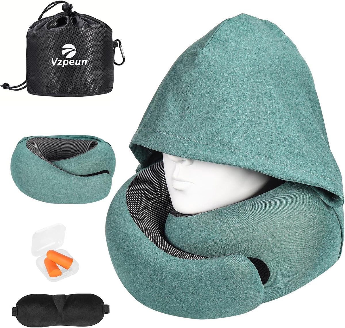 Travel Pillow - Hooded Neck Pillow Airplane Memory Foam Filling