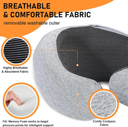 Travel Pillow - Hooded Neck Pillow Airplane Memory Foam Filling