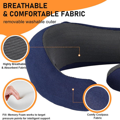 Travel Pillow - Hooded Neck Pillow Airplane Memory Foam Filling