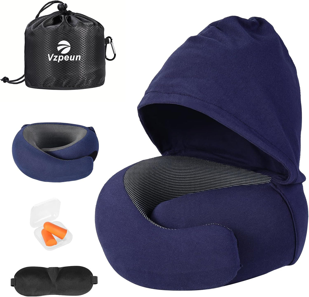 Travel Pillow - Hooded Neck Pillow Airplane Memory Foam Filling