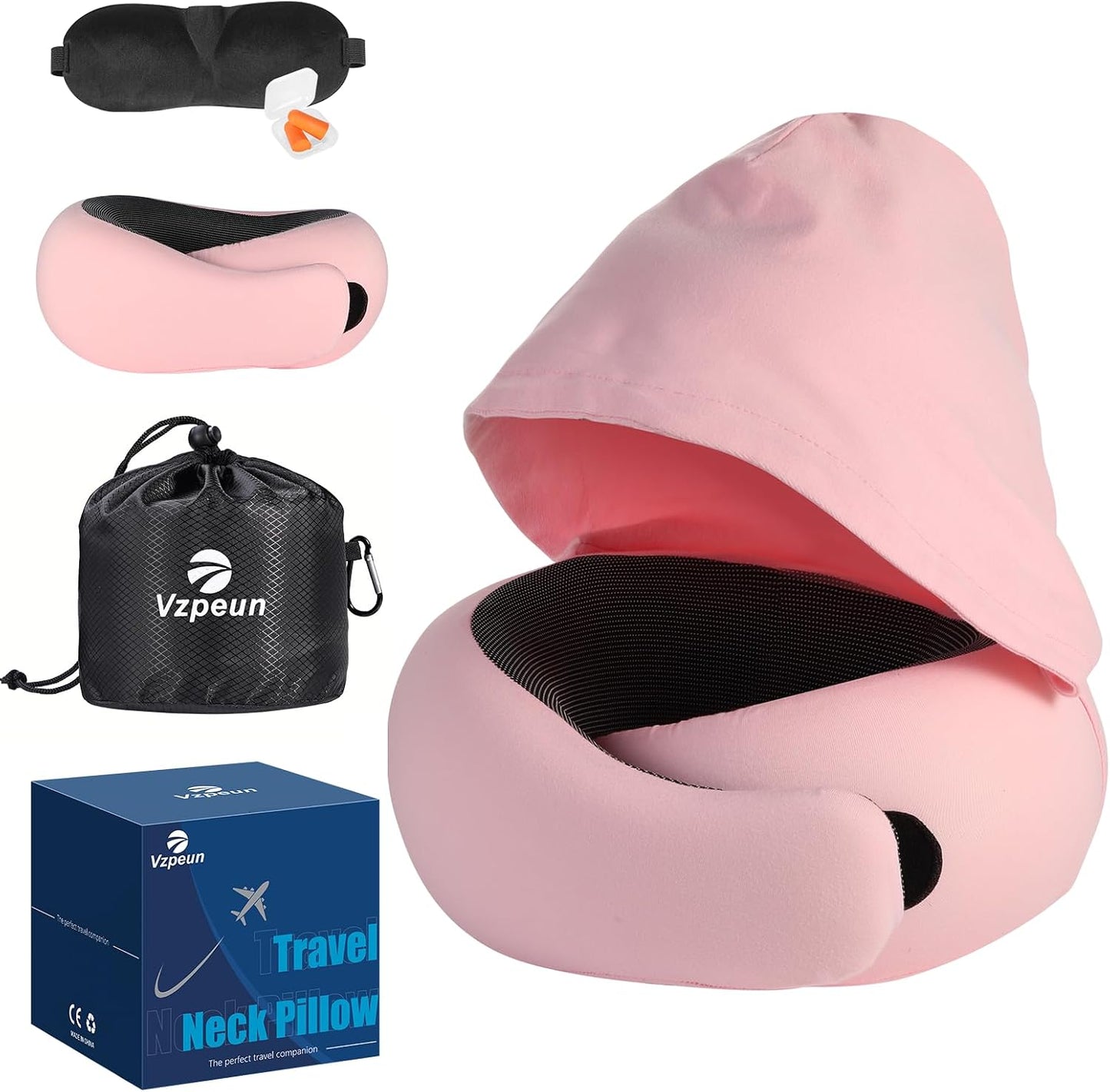 Travel Pillow - Hooded Neck Pillow Airplane Memory Foam Filling