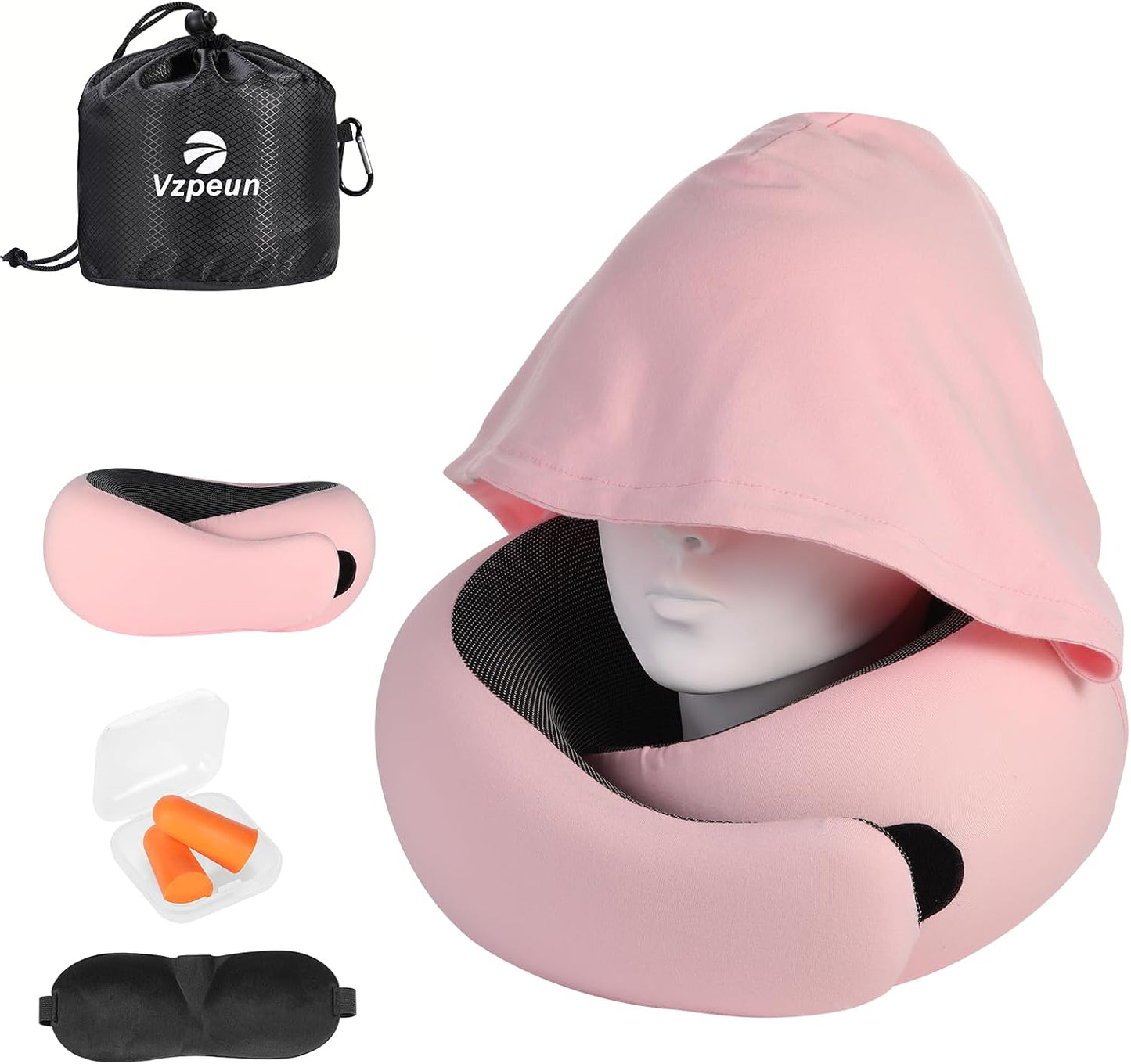 Travel Pillow - Hooded Neck Pillow Airplane Memory Foam Filling