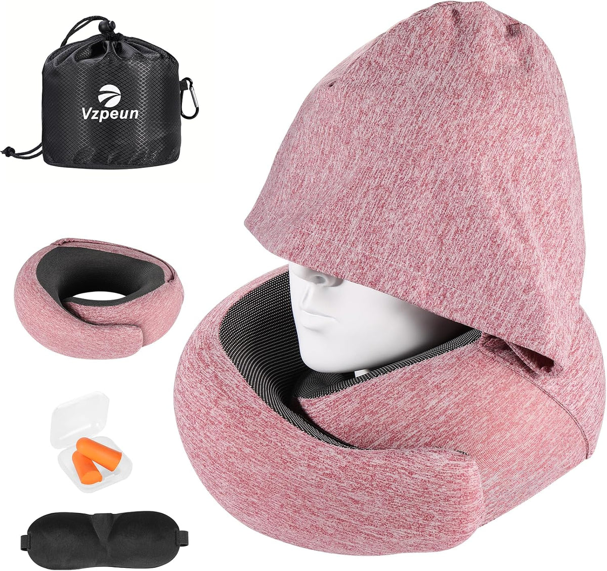 Travel Pillow - Hooded Neck Pillow Airplane Memory Foam Filling
