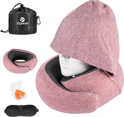 Travel Pillow - Hooded Neck Pillow Airplane Memory Foam Filling