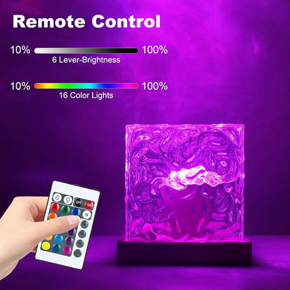 Ocean Wave Projector Light - 16-Color Luminorthe Cube Lamp with Remote, 3D Holographic Water Ripple Romantic Ambient Lighting for Child's Room, Meditation, Relaxation & Night Light